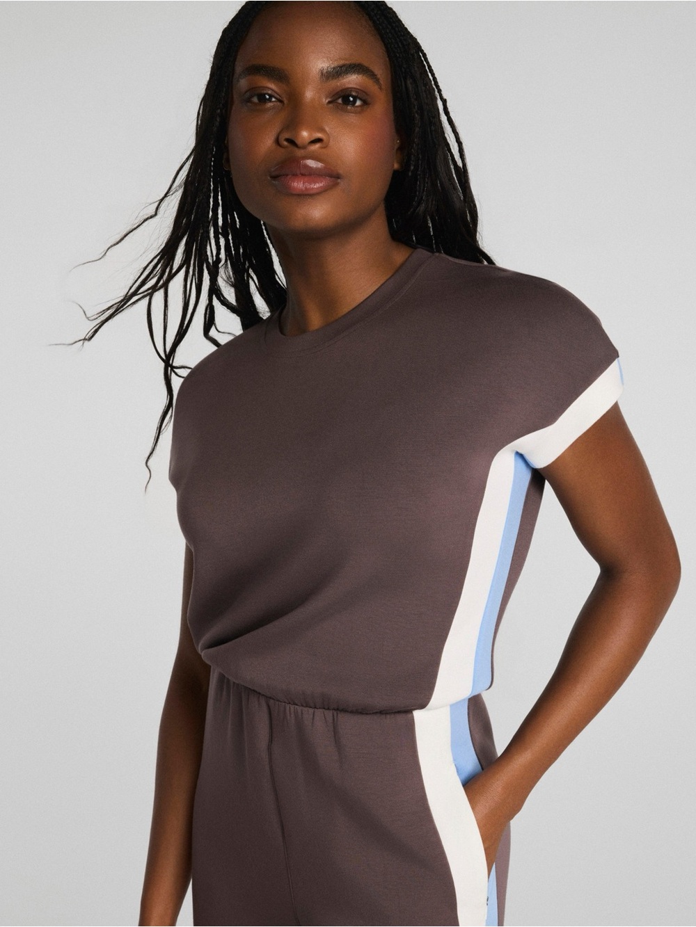 SPANX AirEssentials Colorblock Jumpsuit - Dark Cacao Stripe - Picture 4 of 11